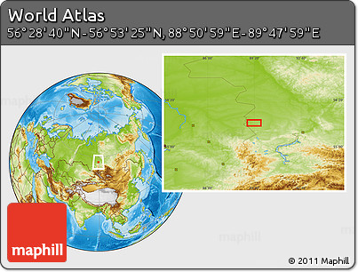 Physical Location Map of the Area around 56° 41' 3" N, 89° 19' 29" E