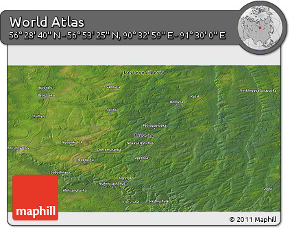 Satellite 3D Map of the Area around 56° 41' 3" N, 91° 1' 30" E