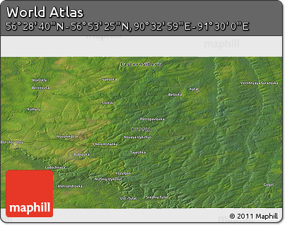 Satellite 3D Map of the Area around 56° 41' 3" N, 91° 1' 30" E