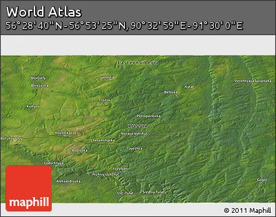 Satellite 3D Map of the Area around 56° 41' 3" N, 91° 1' 30" E