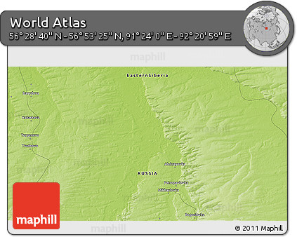 Physical 3D Map of the Area around 56° 41' 3" N, 91° 52' 30" E