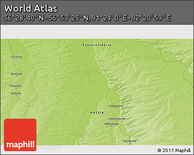 Physical 3D Map of the Area around 56° 41' 3" N, 91° 52' 30" E