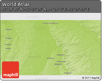 Physical 3D Map of the Area around 56° 41' 3" N, 91° 52' 30" E