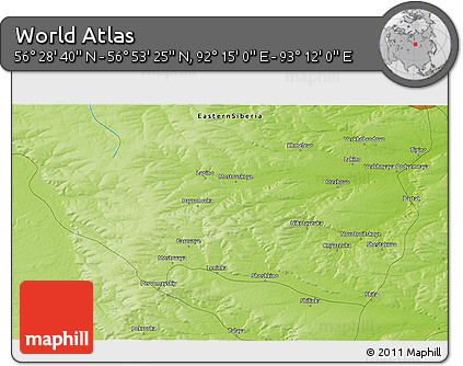 Physical 3D Map of the Area around 56° 41' 3" N, 92° 43' 29" E