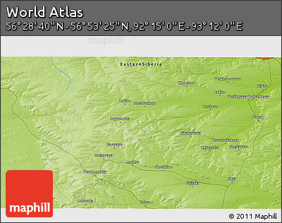 Physical 3D Map of the Area around 56° 41' 3" N, 92° 43' 29" E