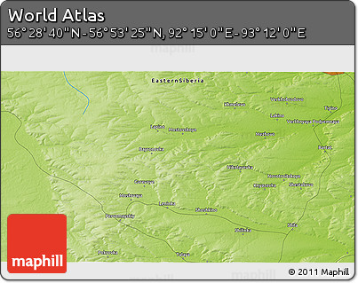 Physical 3D Map of the Area around 56° 41' 3" N, 92° 43' 29" E