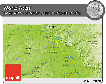 Physical 3D Map of the Area around 56° 41' 3" N, 93° 34' 29" E