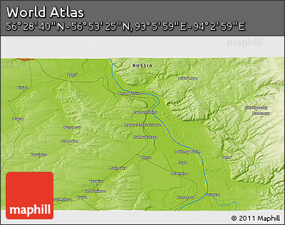 Physical 3D Map of the Area around 56° 41' 3" N, 93° 34' 29" E