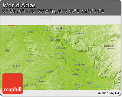Physical 3D Map of the Area around 56° 41' 3" N, 93° 34' 29" E