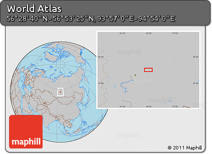 Gray Location Map of the Area around 56° 41' 3" N, 94° 25' 30" E