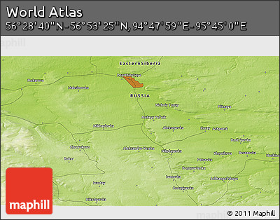 Physical 3D Map of the Area around 56° 41' 3" N, 95° 16' 30" E