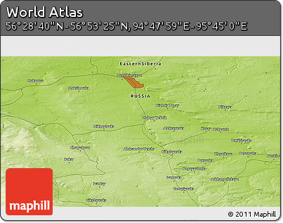 Physical 3D Map of the Area around 56° 41' 3" N, 95° 16' 30" E