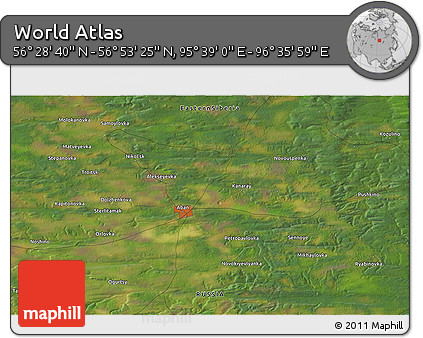 Satellite 3D Map of the Area around 56° 41' 3" N, 96° 7' 30" E