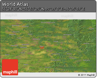 Satellite 3D Map of the Area around 56° 41' 3" N, 96° 7' 30" E