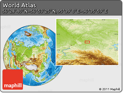 Physical Location Map of the Area around 56° 41' 3" N, 96° 7' 30" E