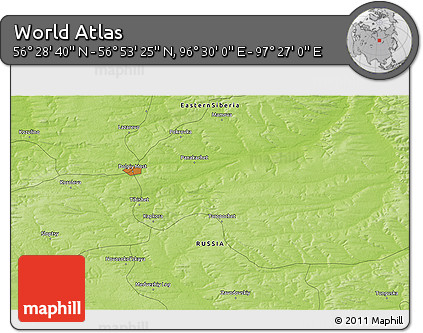 Physical 3D Map of the Area around 56° 41' 3" N, 96° 58' 29" E