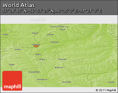 Physical 3D Map of the Area around 56° 41' 3" N, 96° 58' 29" E