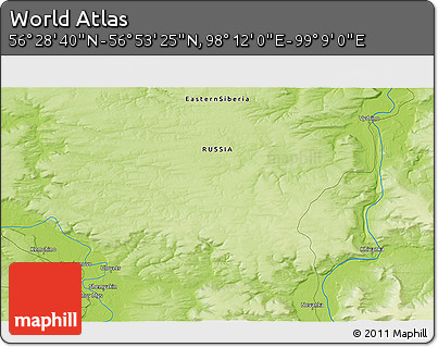 Physical 3D Map of the Area around 56° 41' 3" N, 98° 40' 30" E