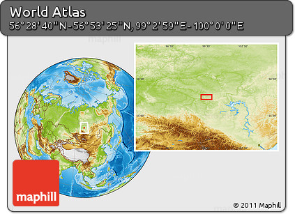 Physical Location Map of the Area around 56° 41' 3" N, 99° 31' 30" E