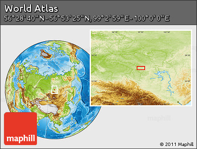Physical Location Map of the Area around 56° 41' 3" N, 99° 31' 30" E