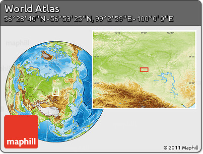 Physical Location Map of the Area around 56° 41' 3" N, 99° 31' 30" E