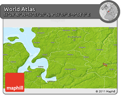 Physical 3D Map of the Area around 56° 41' 3" N, 9° 25' 30" E