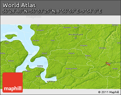 Physical 3D Map of the Area around 56° 41' 3" N, 9° 25' 30" E