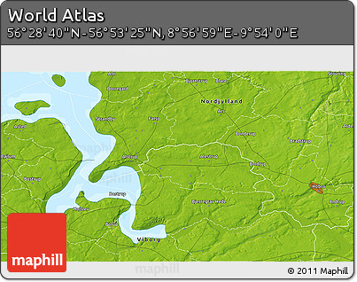 Physical 3D Map of the Area around 56° 41' 3" N, 9° 25' 30" E