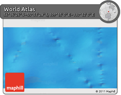 Physical 3D Map of the Area around 56° 3' 57" S, 109° 43' 29" E