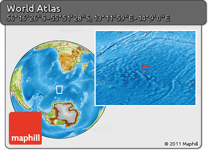 Physical Location Map of the Area around 56° 3' 57" S, 13° 40' 30" E
