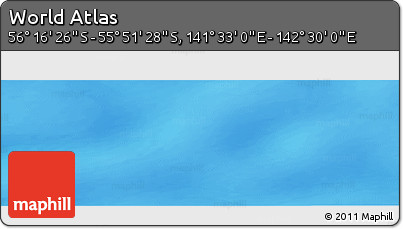 Physical Panoramic Map of the Area around 56° 3' 57" S, 142° 1' 30" E