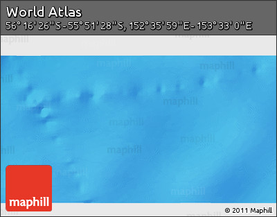 Physical 3D Map of the Area around 56° 3' 57" S, 153° 4' 29" E