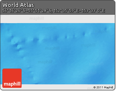 Physical 3D Map of the Area around 56° 3' 57" S, 153° 4' 29" E