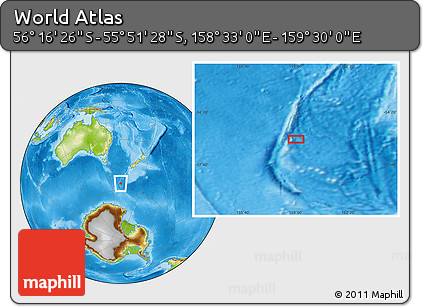 Physical Location Map of the Area around 56° 3' 57" S, 159° 1' 30" E