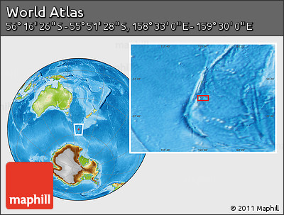 Physical Location Map of the Area around 56° 3' 57" S, 159° 1' 30" E