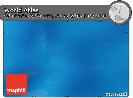 Physical Map of the Area around 56° 3' 57" S, 170° 55' 30" E