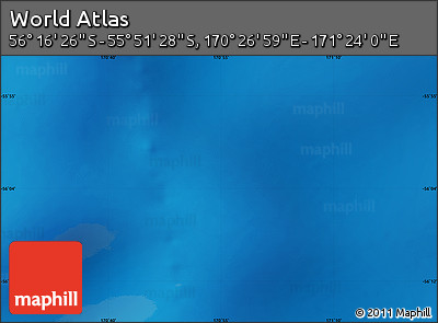 Physical Map of the Area around 56° 3' 57" S, 170° 55' 30" E