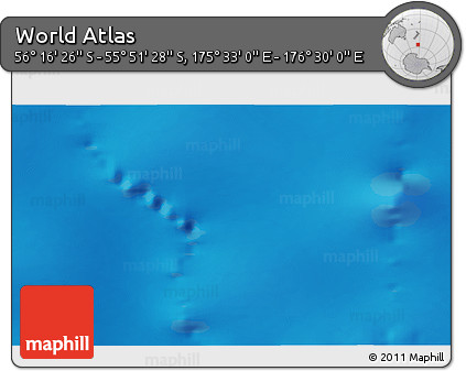 Physical 3D Map of the Area around 56° 3' 57" S, 176° 1' 30" E