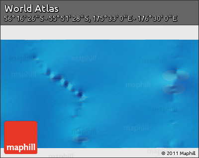 Physical 3D Map of the Area around 56° 3' 57" S, 176° 1' 30" E