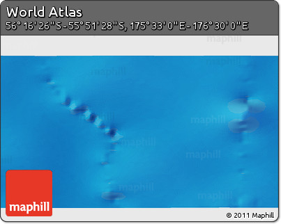 Physical 3D Map of the Area around 56° 3' 57" S, 176° 1' 30" E