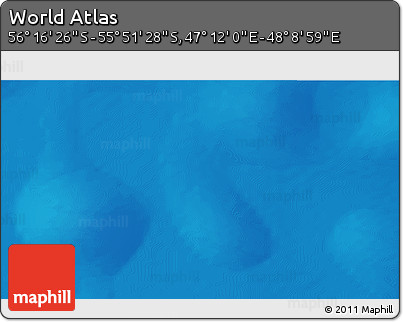 Physical 3D Map of the Area around 56° 3' 57" S, 47° 40' 29" E