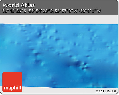 Physical 3D Map of the Area around 56° 3' 57" S, 53° 28' 30" W