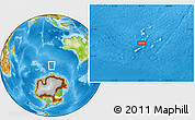 Physical Location Map of the area around 56° 3' 57" S, 98° 40' 30" E