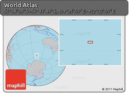 Gray Location Map of the Area around 56° 26' 14" S, 102° 4' 29" E