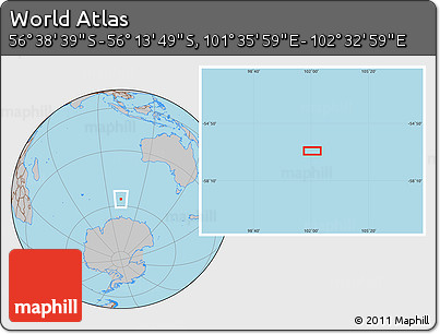 Gray Location Map of the Area around 56° 26' 14" S, 102° 4' 29" E
