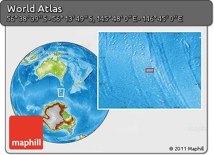 Physical Location Map of the Area around 56° 26' 14" S, 146° 16' 30" E