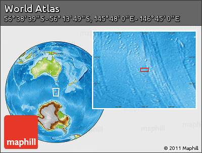 Physical Location Map of the Area around 56° 26' 14" S, 146° 16' 30" E