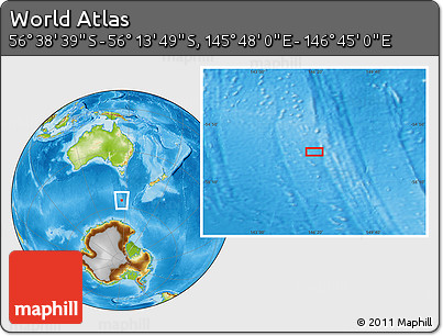 Physical Location Map of the Area around 56° 26' 14" S, 146° 16' 30" E