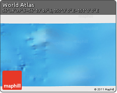 Physical 3D Map of the Area around 56° 26' 14" S, 150° 31' 30" E