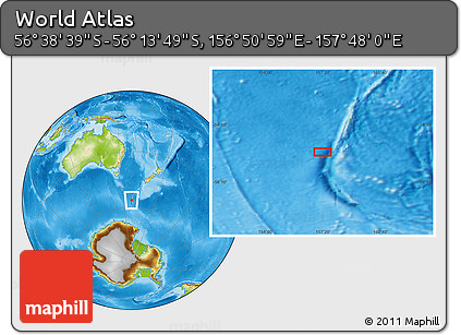 Physical Location Map of the Area around 56° 26' 14" S, 157° 19' 29" E